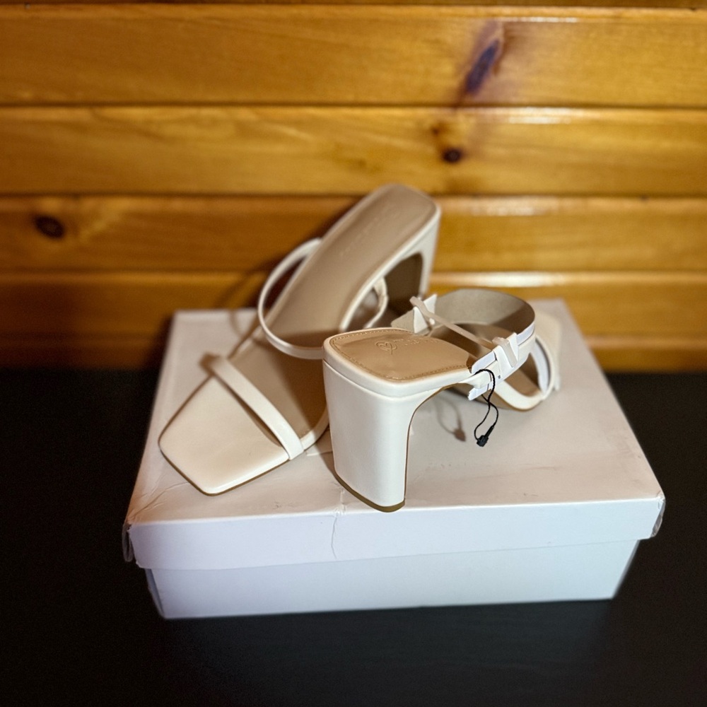 Elegant Cream Block Heel Sandals